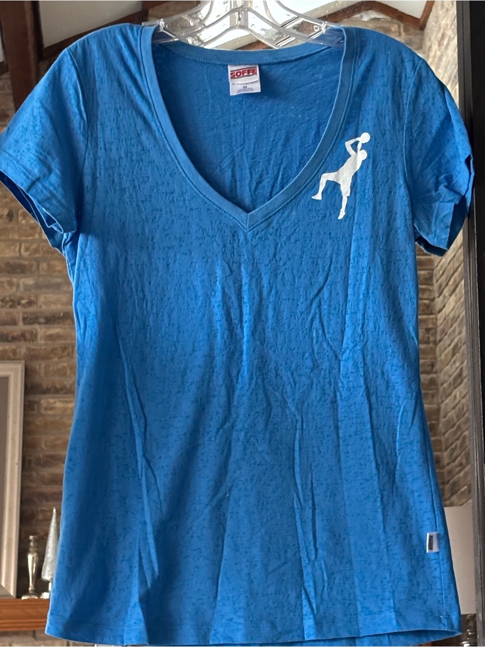 Soffe Dirk Nowitzki Fadeaway Graphic V-Neck T-Shirt Blue Women's Medium